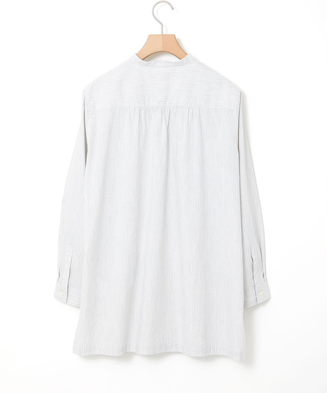 ストライプ切り替え バンドカラー チュニック【オンラインショップ・一部店舗限定】