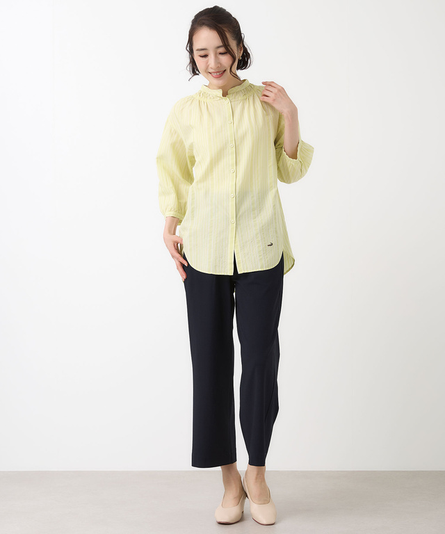 ストライプ ギャザー チュニック