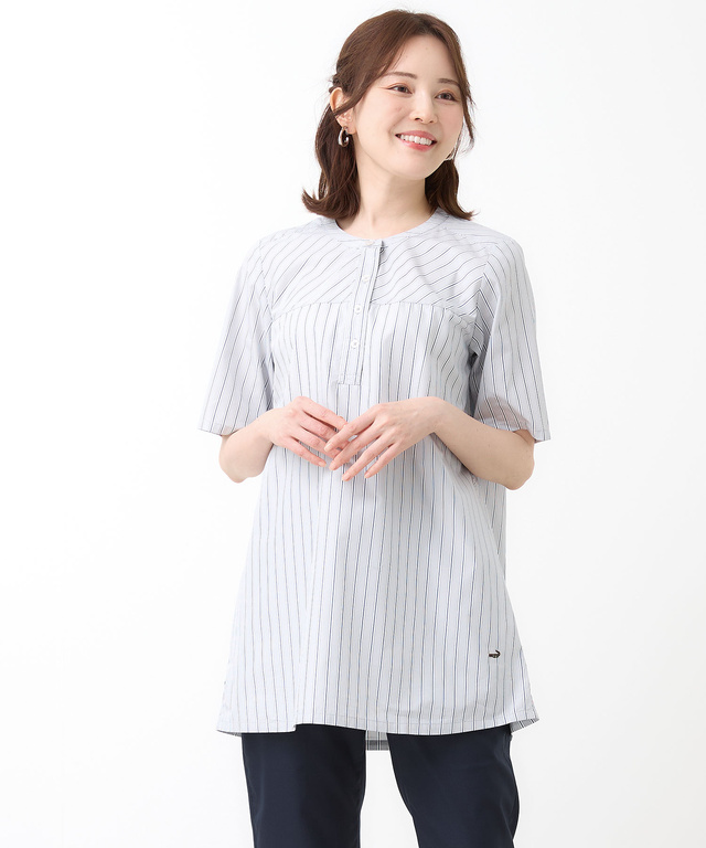 ストライプ バンドカラー チュニック【オンラインショップ・一部店舗限定】