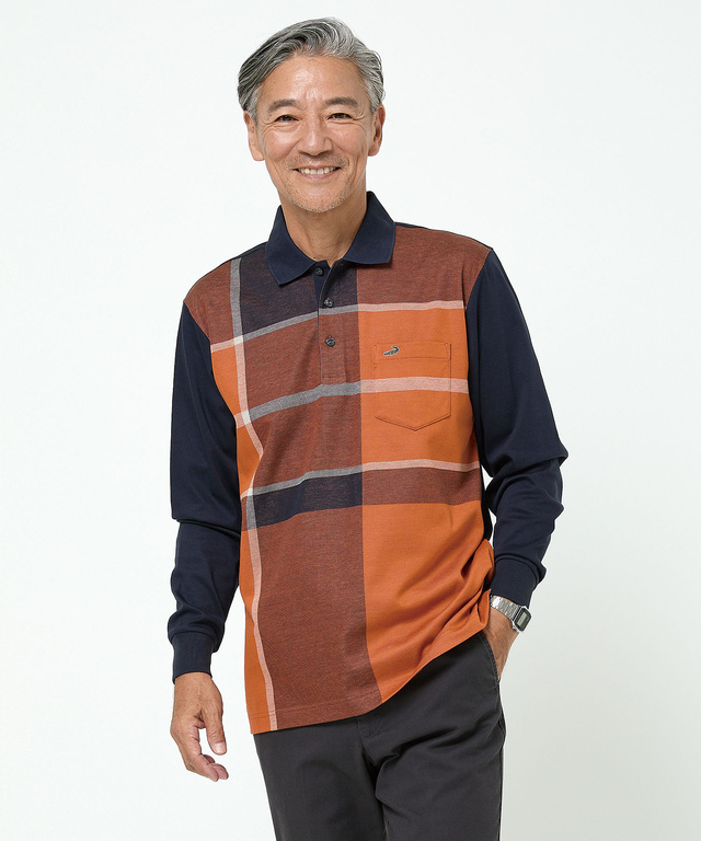 パネルチェック柄 ポロシャツ