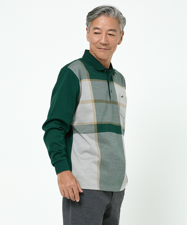 パネルチェック柄 ポロシャツ