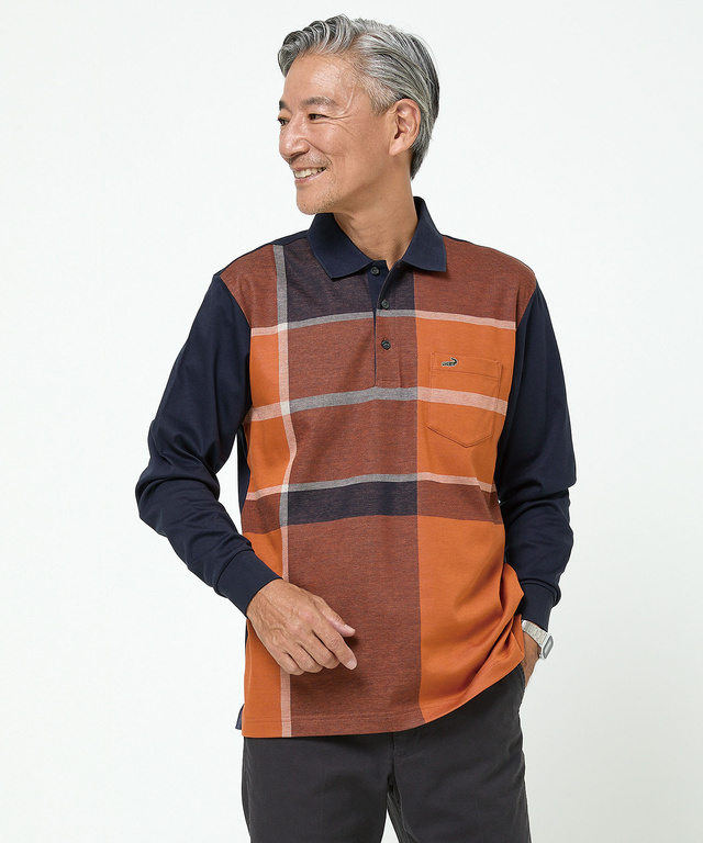 パネルチェック柄 ポロシャツ