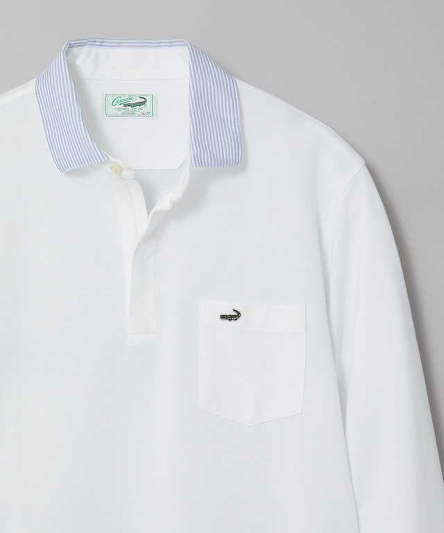 襟配色デザイン ジップ ポロシャツ