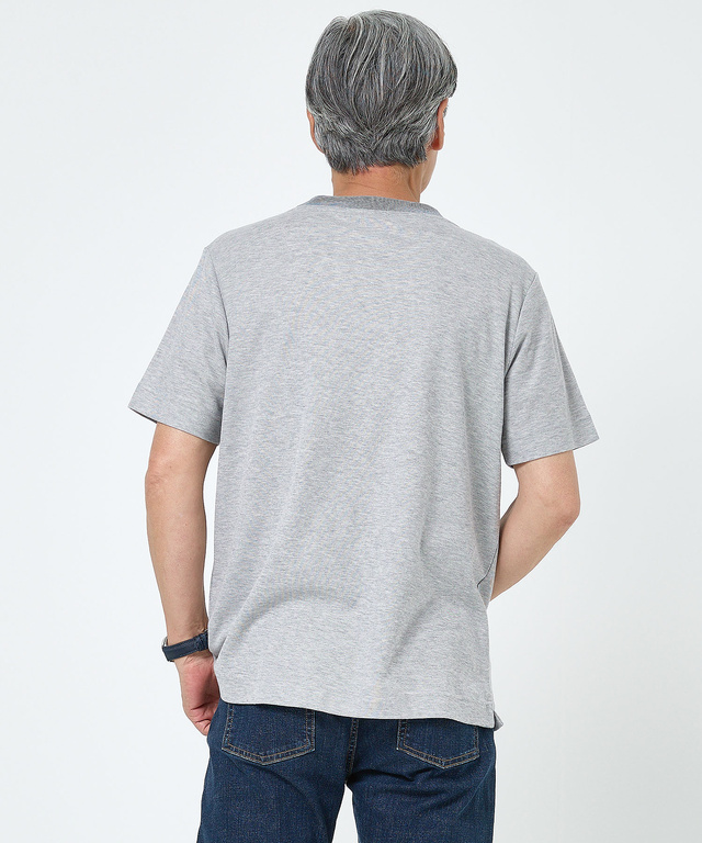 変形ネック ボーダーリブ Tシャツ