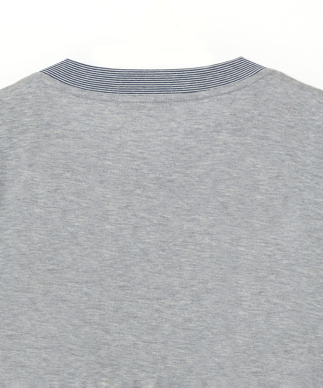 変形ネック ボーダーリブ Tシャツ