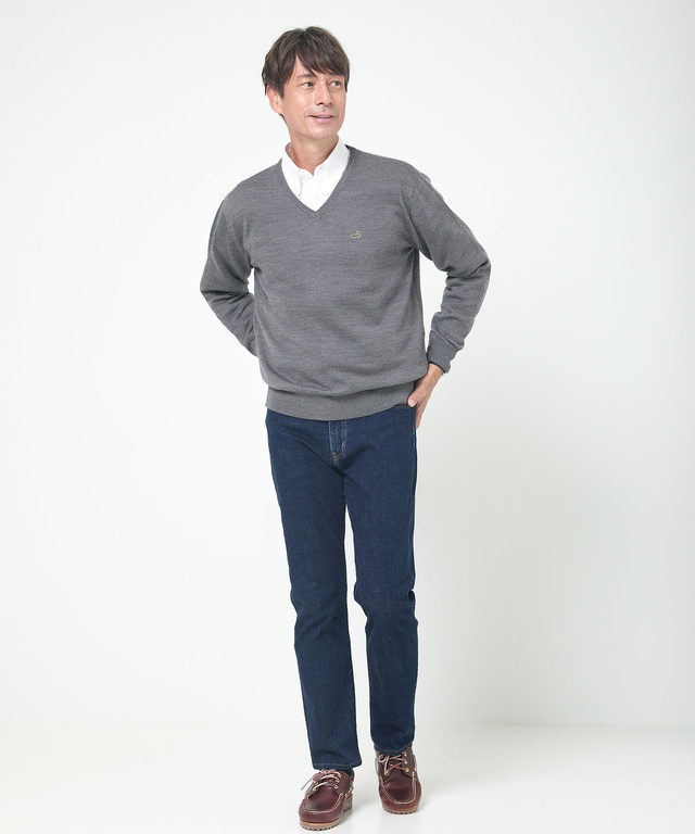 10ゲージVネックセーター【洗濯機洗いOK】