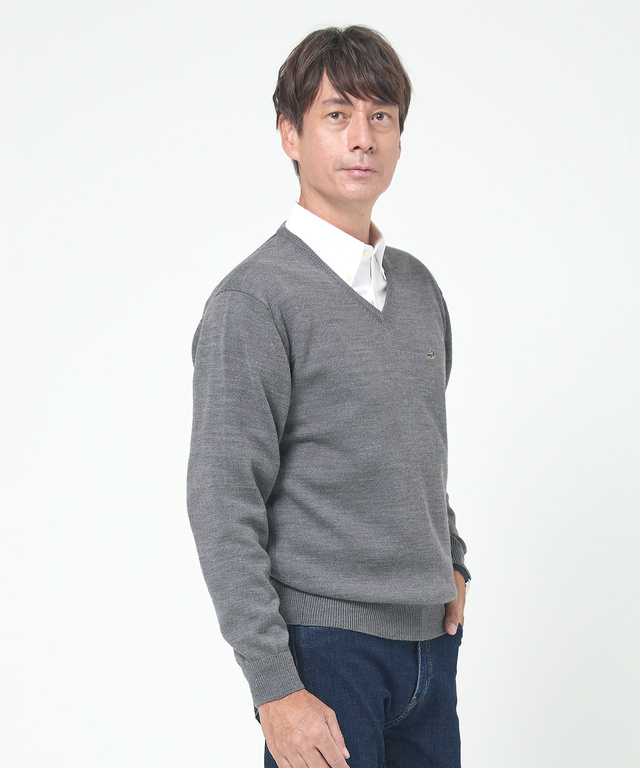 10ゲージVネックセーター【洗濯機洗いOK】