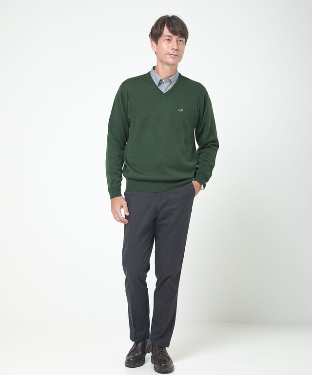 10ゲージVネックセーター【洗濯機洗いOK】