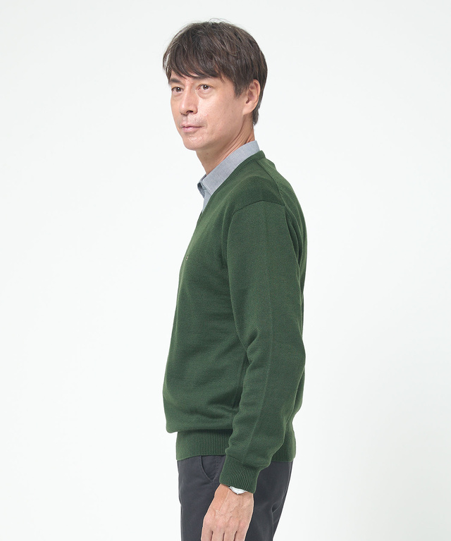 10ゲージVネックセーター【洗濯機洗いOK】