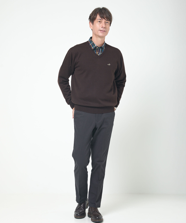 10ゲージVネックセーター【洗濯機洗いOK】