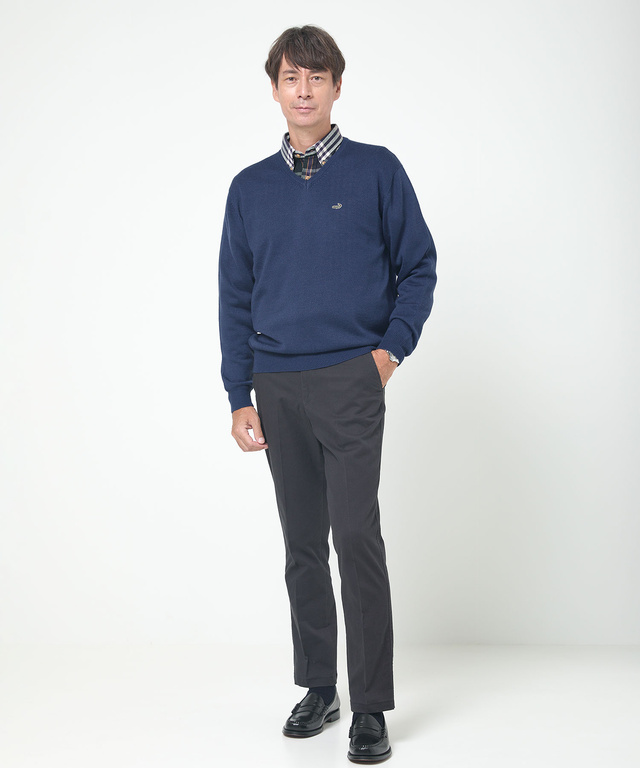 10ゲージVネックセーター【洗濯機洗いOK】