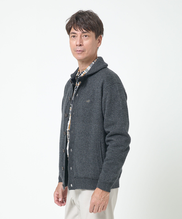 ウールブレンド 裏付き カーディガン