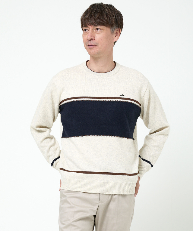 ウールブレンド ワイドボーダー ニット 【手洗いOK】