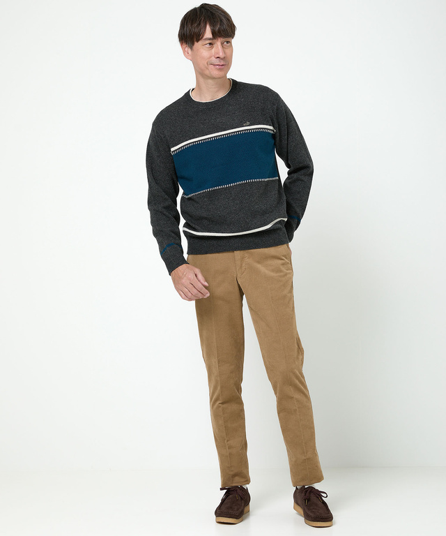 ウールブレンド ワイドボーダー ニット 【手洗いOK】