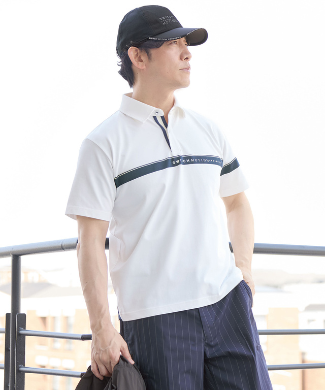 アシンメトリー ロゴプリント ポロシャツ
