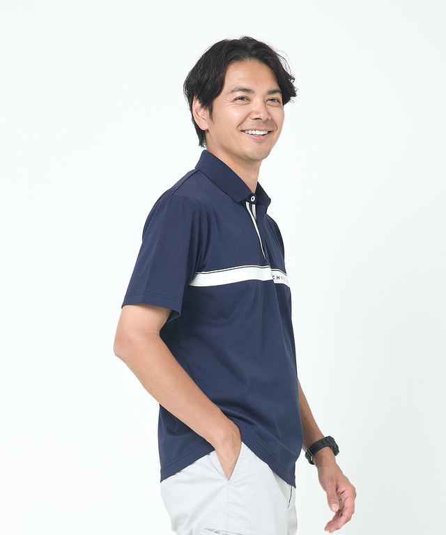 アシンメトリー ロゴプリント ポロシャツ