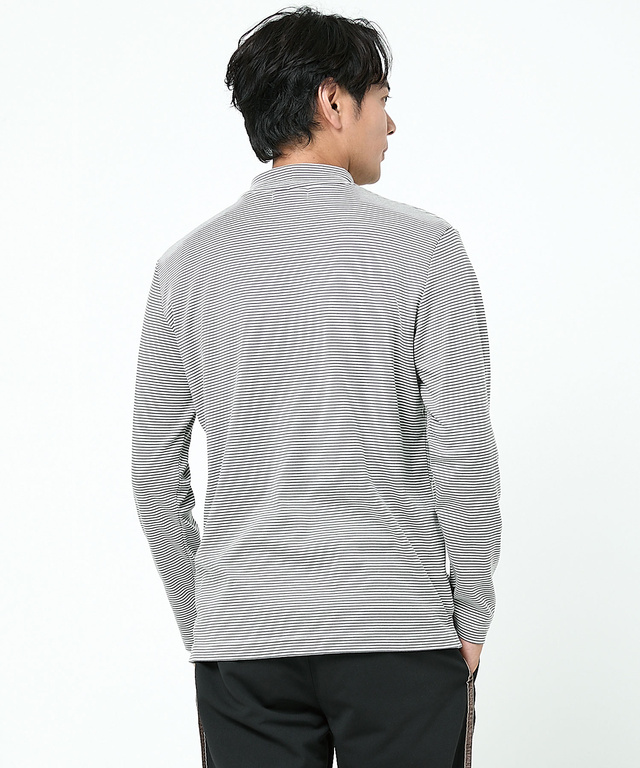 スムース ボーダー柄 ハイネック カットソー