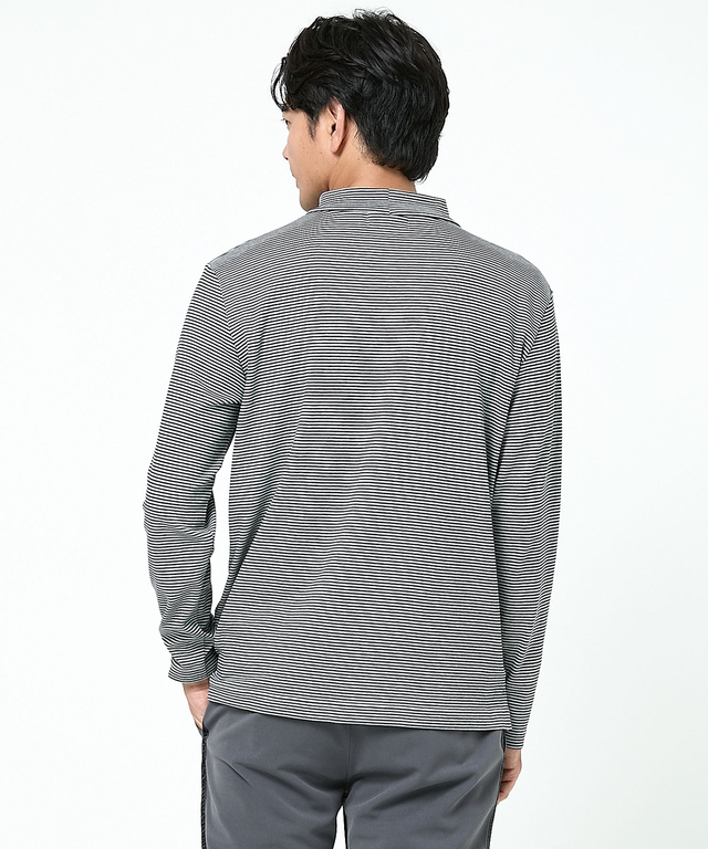 スムース ボーダー柄 ハイネック カットソー