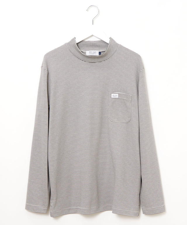 スムース ボーダー柄 ハイネック カットソー