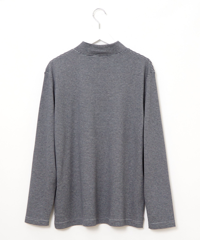 スムース ボーダー柄 ハイネック カットソー