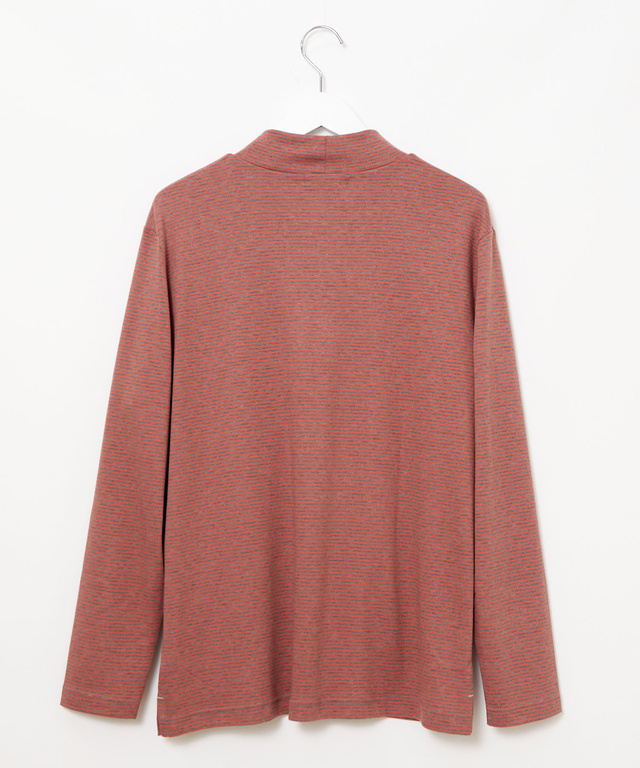 スムース ボーダー柄 ハイネック カットソー