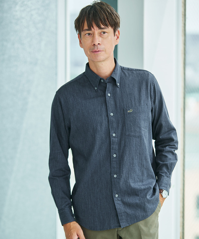 デニム調 ボタンダウン シャツ