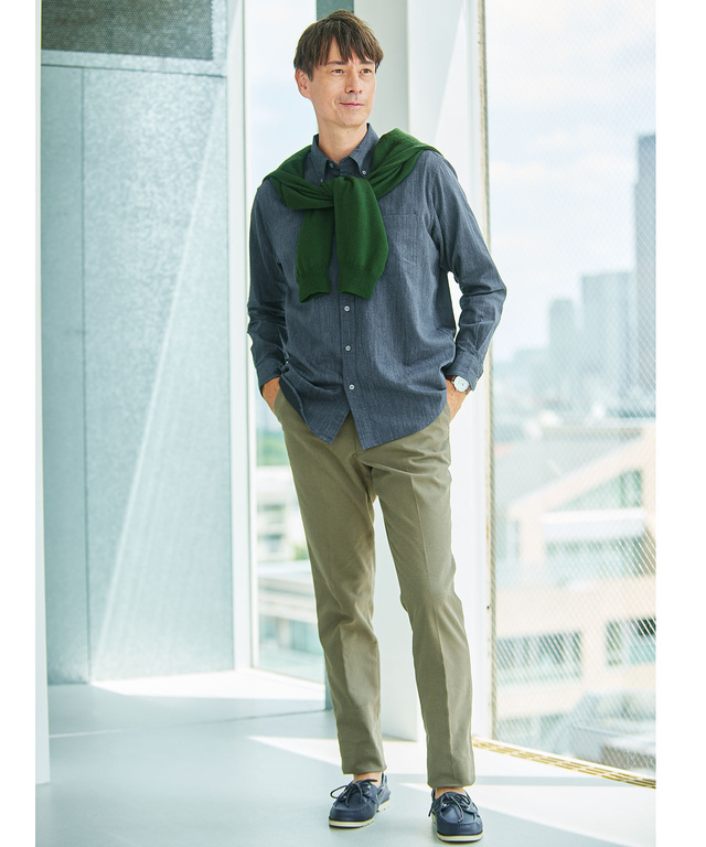 デニム調 ボタンダウン シャツ