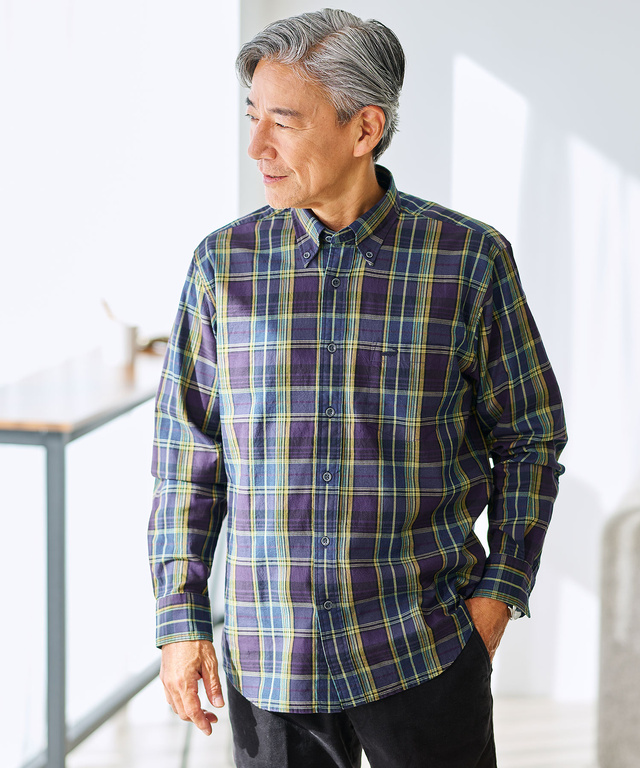 インディゴ糸 チェック柄 シャツ