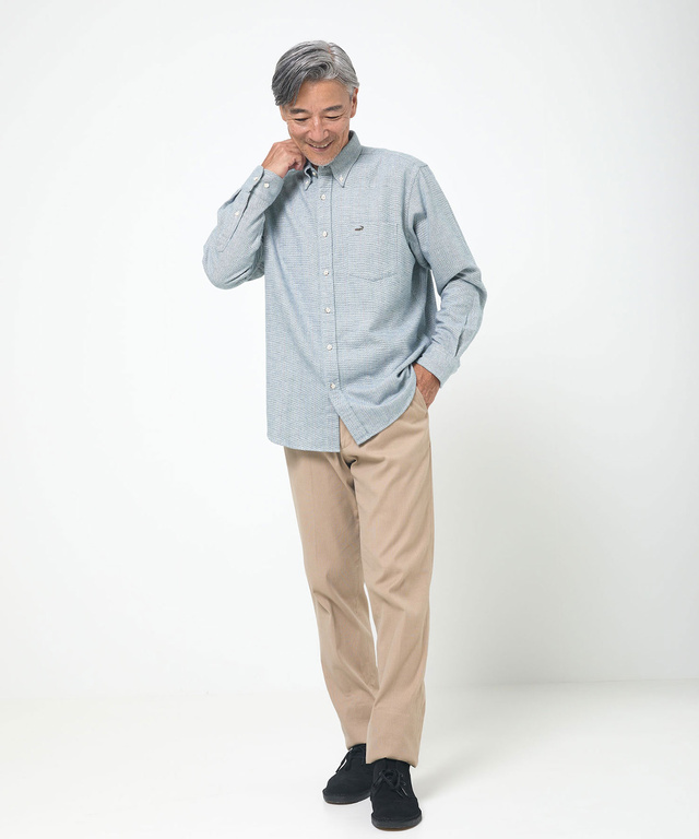 シルクブレンド ラインデザイン シャツ