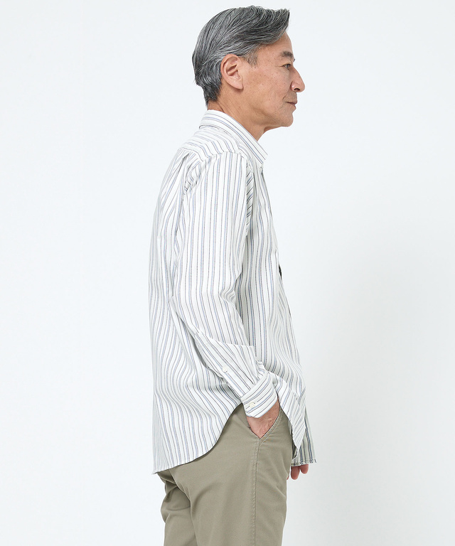 ノンアイロン バスケット織り ストライプ シャツ【シワになりにくい】