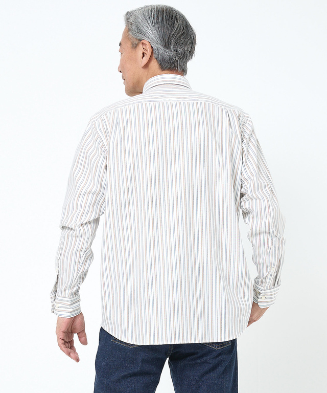 ノンアイロン バスケット織り ストライプ シャツ【シワになりにくい】