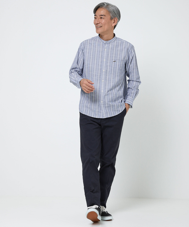 バンドカラー ストライプ シャツ