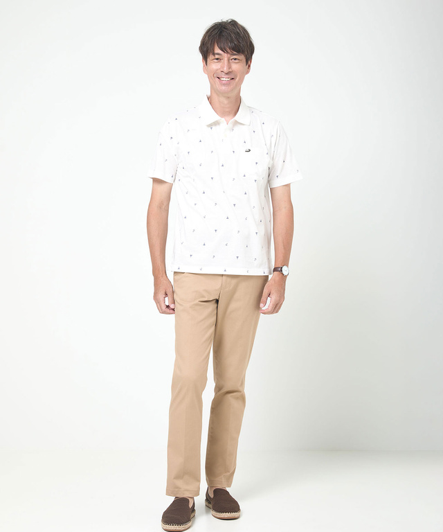 スノーコットン マリン調プリント ポロシャツ【接触冷感】