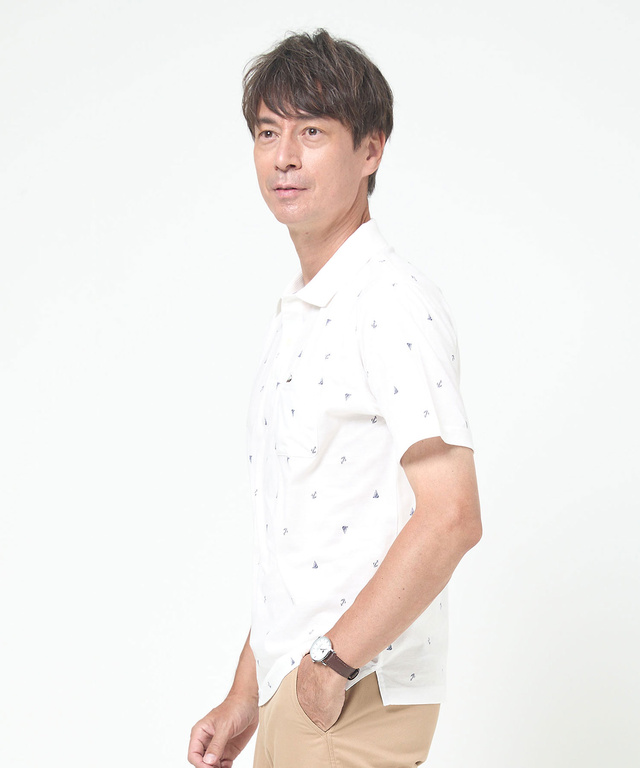 スノーコットン マリン調プリント ポロシャツ【接触冷感】