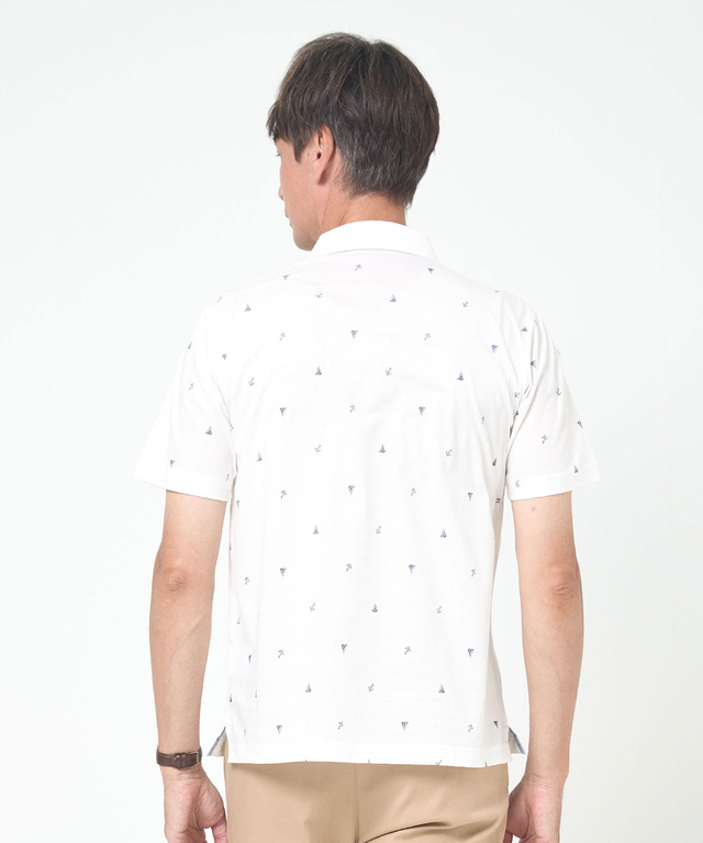 スノーコットン マリン調プリント ポロシャツ【接触冷感】