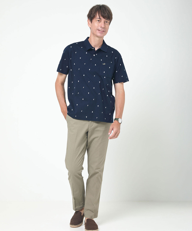 スノーコットン マリン調プリント ポロシャツ【接触冷感】