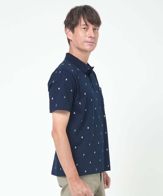 スノーコットン マリン調プリント ポロシャツ【接触冷感】