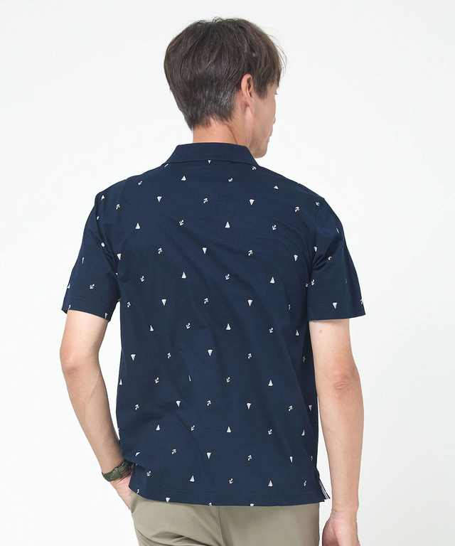 スノーコットン マリン調プリント ポロシャツ【接触冷感】