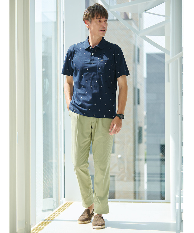 スノーコットン マリン調プリント ポロシャツ【接触冷感】