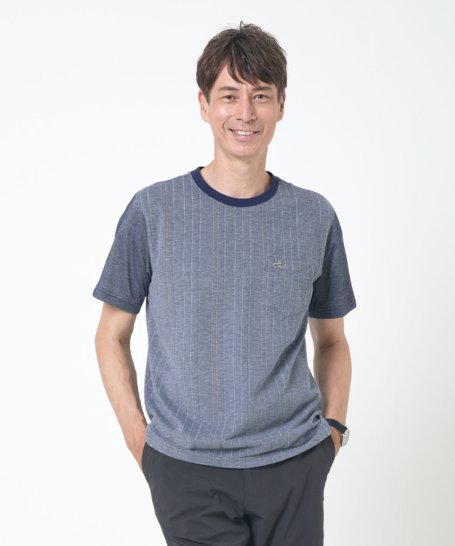 サッカー素材 ストライプ柄 Tシャツ