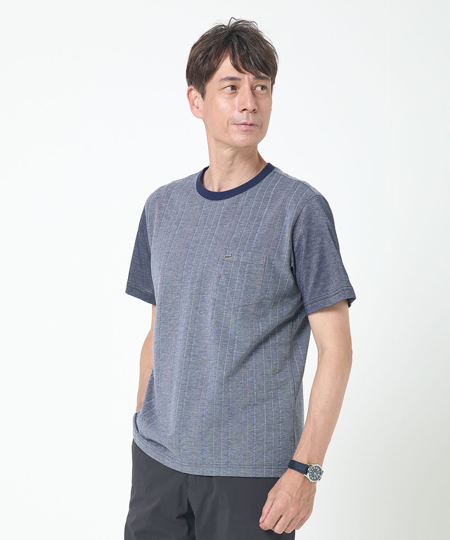 サッカー素材 ストライプ柄 Tシャツ