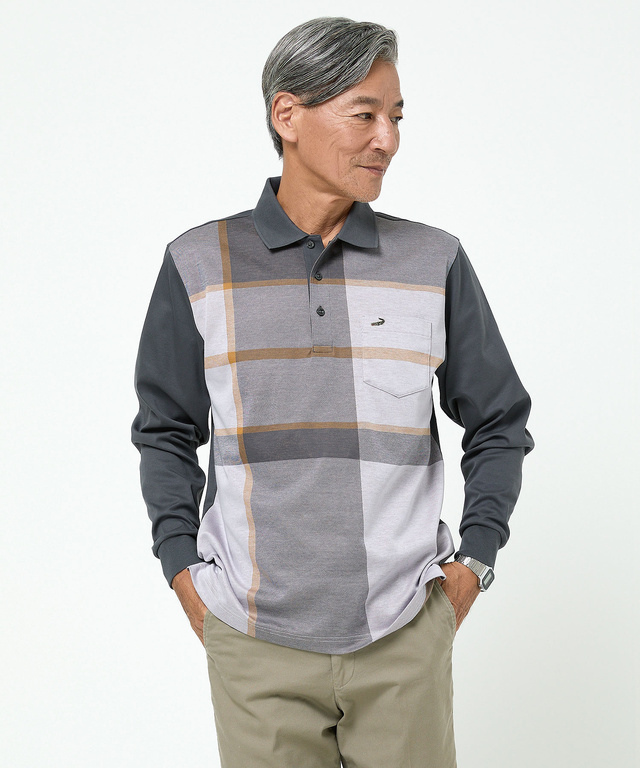 パネルチェック柄 ポロシャツ