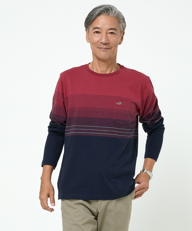 パネルボーダー柄 長袖Tシャツ