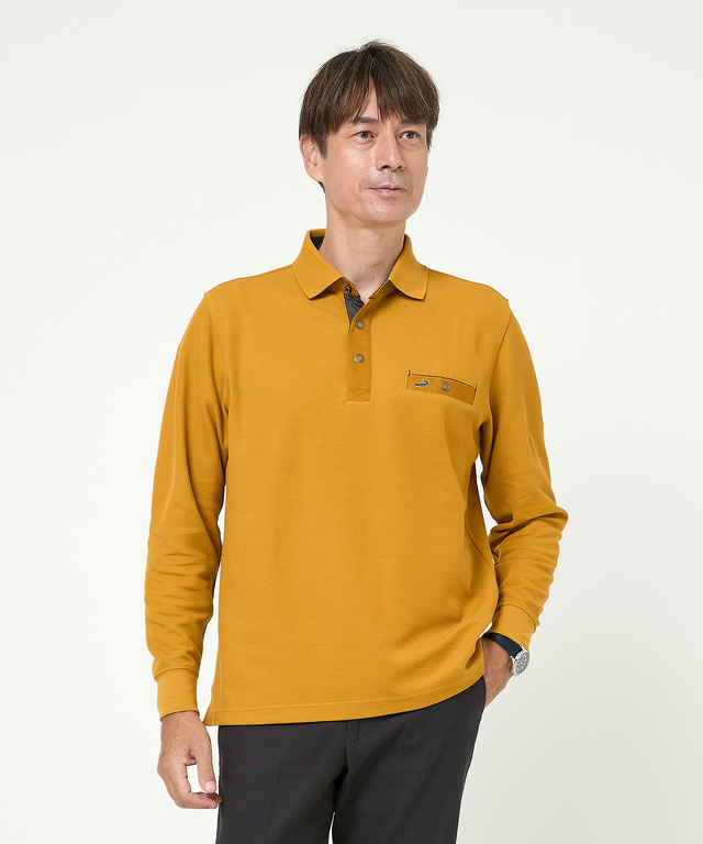 ハニカム襟 スナップボタン ポロシャツ