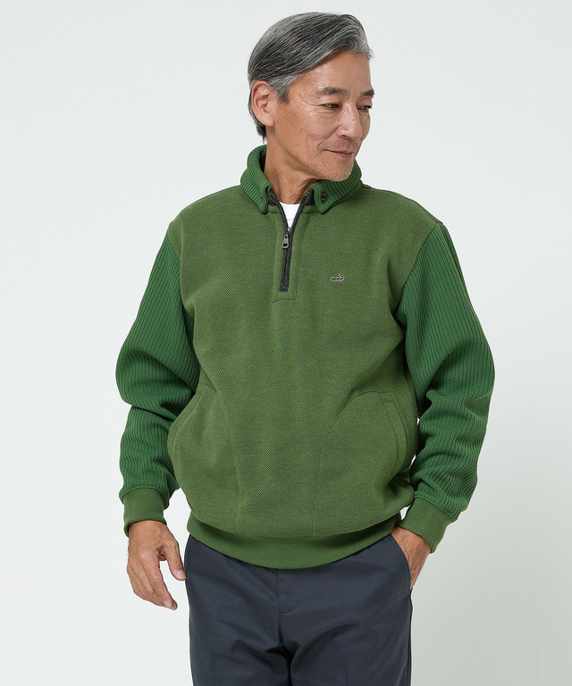 鹿の子 リブ 切り替え トレーナー【日本製生地】