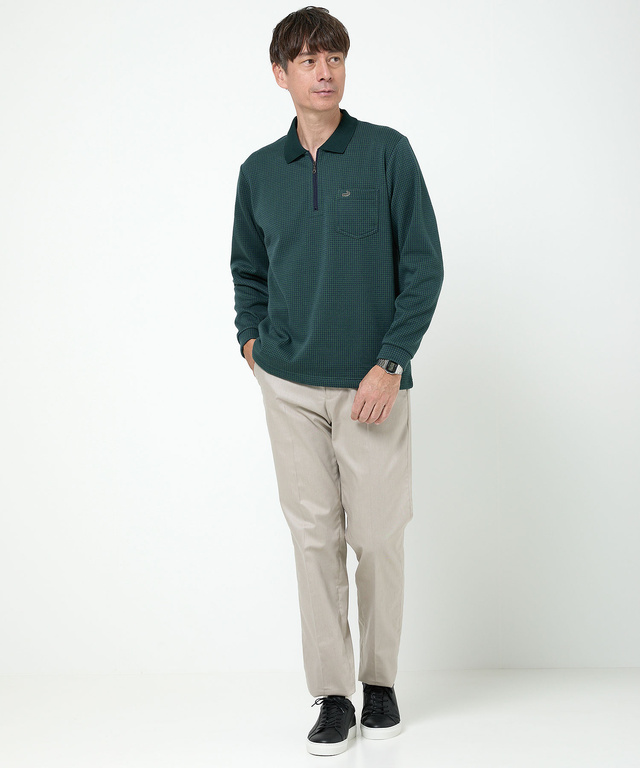 千鳥柄 ハーフジップ ポロシャツ