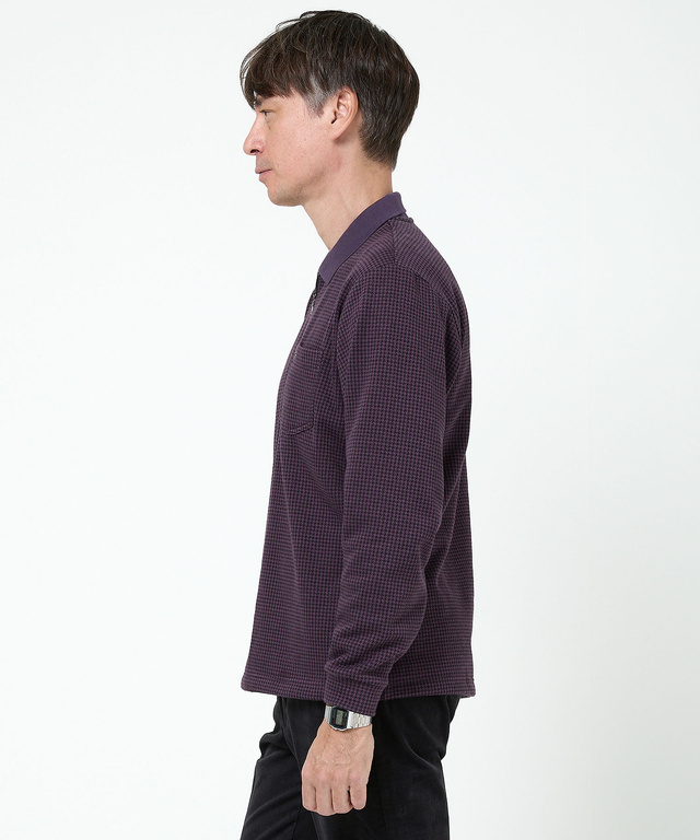 千鳥柄 ハーフジップ ポロシャツ