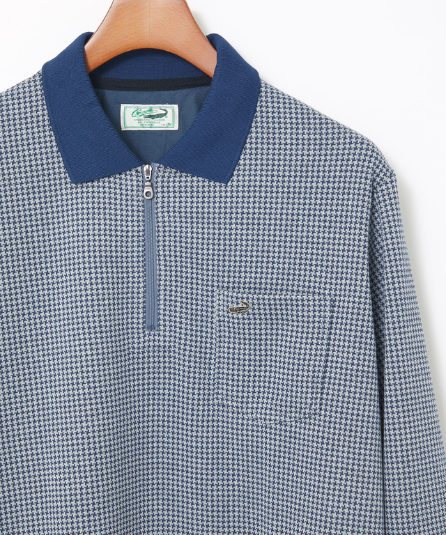 千鳥柄 ハーフジップ ポロシャツ