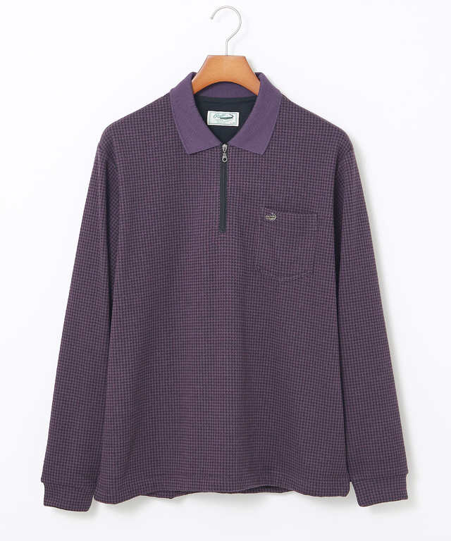 千鳥柄 ハーフジップ ポロシャツ