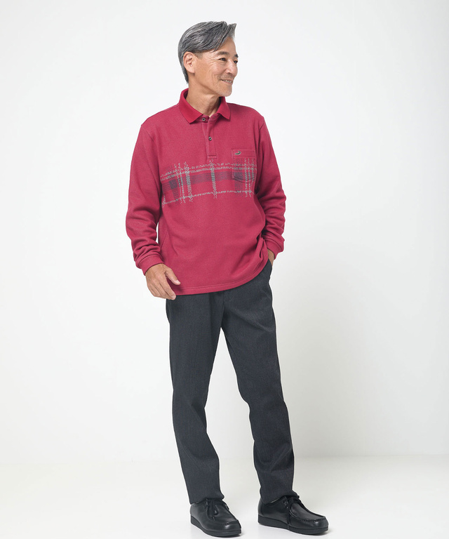 チェック柄 プリント ポロシャツ